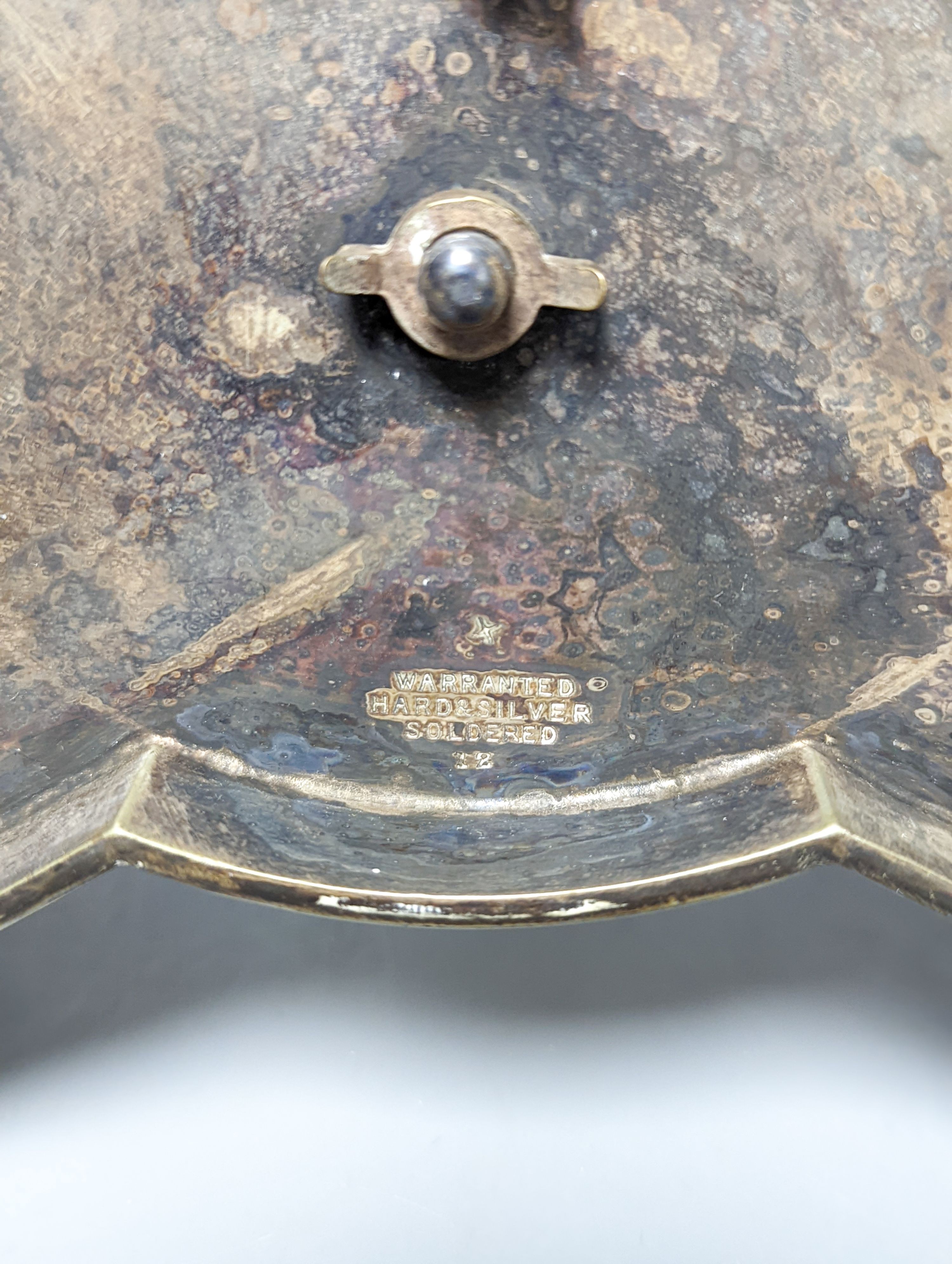 A Walker and Hall electroplate ‘Sphinx’ centrepiece 28cm